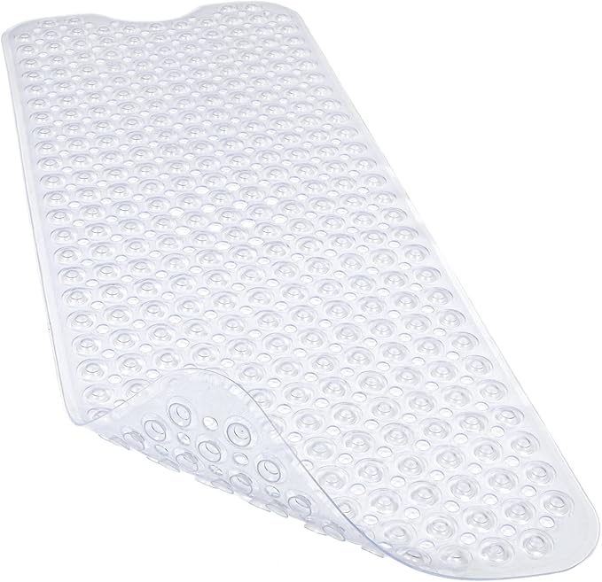 Linoows Bathtub and Shower Mats, 40x16 Inch Extra Large Non Slip Soft Bath Tub Mat with Suction Cups and Drain Holes for Bathroom Floor and Keep Tubs Clean, Machine Washable, Clear