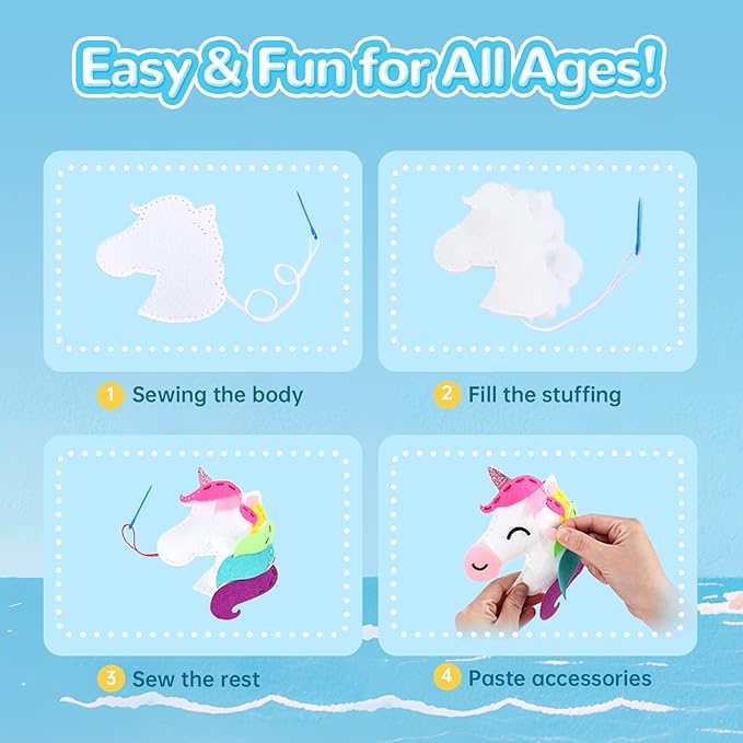 Cymbana Kids Sewing Kit Make Your Own Creative Felt Plush Animals Toy Craft Art Set for Beginners, Girls Gifts for Children 6+