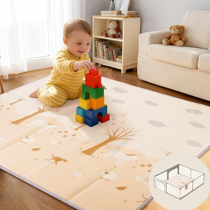 Large Baby Play Mat Foldable,0.8 Inch Waterproof Playroom,79 x 71 Playpen Mat | Outdoor Backyard Non-toxic Crawling Cushioned Infant, Folding Floormats Toddler Extra Thick Kids Playmat