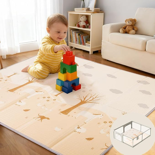 Large Baby Play Mat Foldable,0.8 Inch Waterproof Playroom,79 x 71 Playpen Mat | Outdoor Backyard Non-toxic Crawling Cushioned Infant, Folding Floormats Toddler Extra Thick Kids Playmat