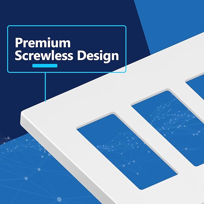 LIDER Brushed Finish Decorator Switch Cover, Screwless Wall Plate, Mid-Size 3-Gang 4.88" x 6.77", Unbreakable Polycarbonate Thermoplastic, UL Listed, LSWP-33M-W3P, White, 3 Pack