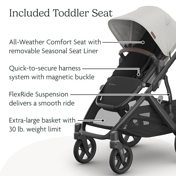 UPPAbaby Vista V3 Stroller + Bassinet V3 - Convertible Single-to-Double Stroller System- Bassinet, Toddler Seat, Bug Shield, Rain Shield Included - Savannah (Pearl Gray/Carbon Frame/Chestnut Leather)