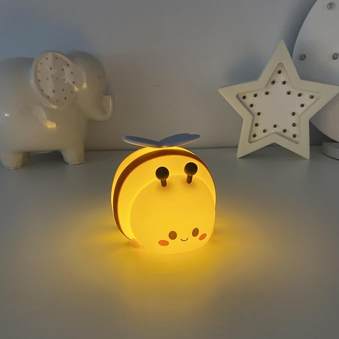 Cute Bee Night Light – Silicone Rechargeable Touch-Controlled Dimmable RGB Lamp with Adjustable Brightness & Multiple Color Modes – Ideal for Kids' Nursery, Bedroom, and Bedtime Décor