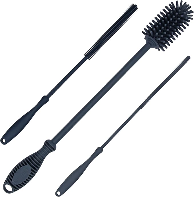 12.5" Silicone Bottle Brush & Straw Cleaner Brush Set | Water Bottle Cleaner for Hydro Flasks, Tumblers, Glassware, Vases and Narrow Neck Containers