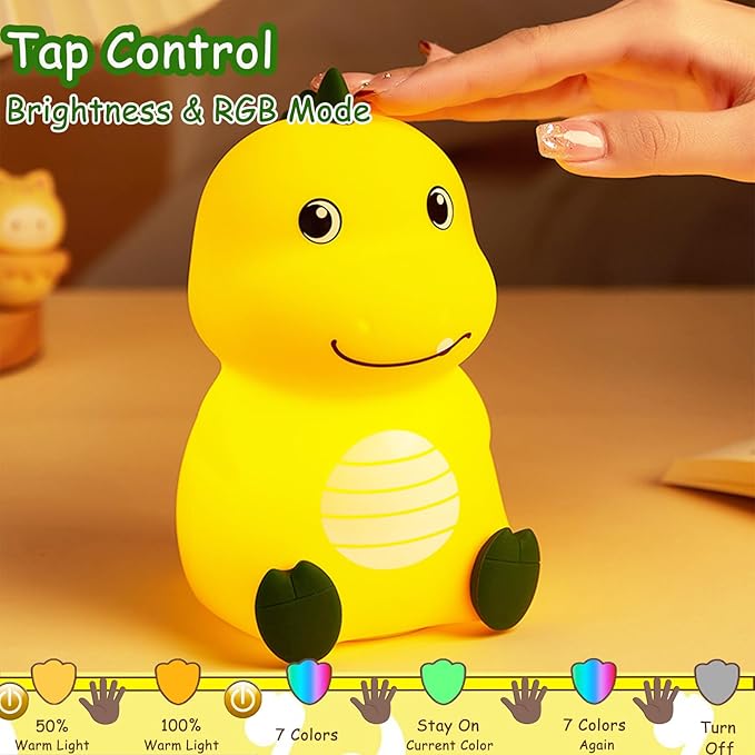 Night Light for Kids Cute Dinosaur Night Light,16 Colors Silicone Dimmable Baby Night Lights for Nursery, Rechargeable Nightlight for Kids Room,Gifts Stuff for Boys Girls Baby,Toddler Decor