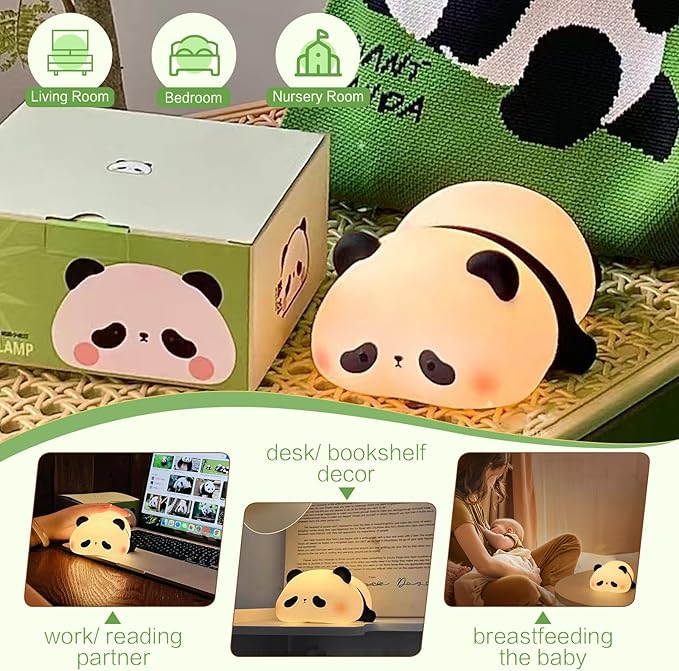 Panda Cute Night Light, LED Panda Lamp, Dimmable Novelty Animal Light, Food Grade Silicone Squishy Nightlight, Light Up Desk Decor for Bedroom College Dorm, Boys Girls Cute Pandas Gifts