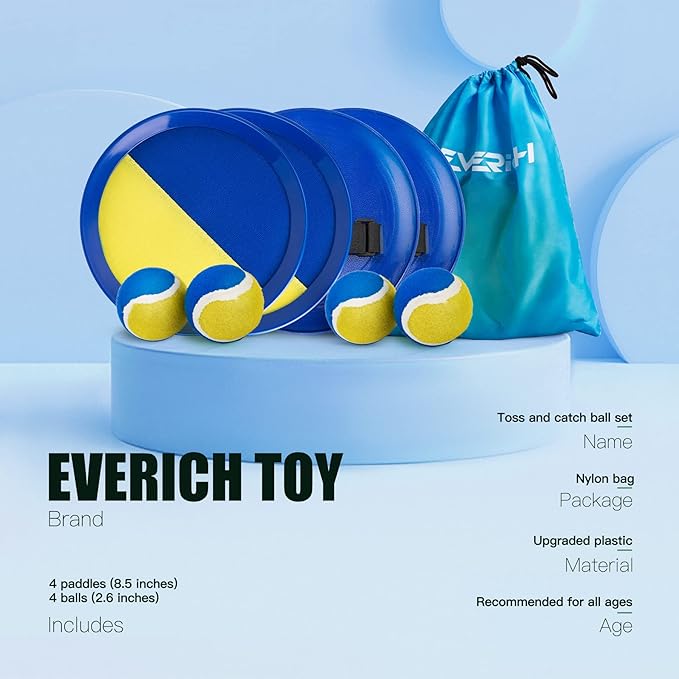EVERICH Upgraded Toss and Catch Ball Game Set, Outdoor Games for Family Outdoor Toys Yard Games, Beach Pool Toys Camping Game for Adults Family with 4 Paddles 4 Balls, Great Gifts Idea
