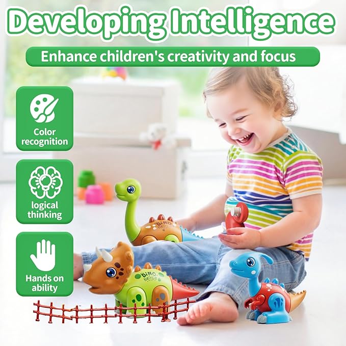 Dinosaur Toy Set for Kids Ages 3-5, Magnetic Mix or Match Dino Toys with Lights & Sounds, 24 Pcs Kits Include Flash Cards and Dinosaur Egg, Creative STEM Educational Gift for Boys and Girls
