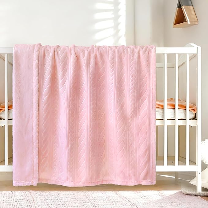 BORITAR 3D Fleece Baby Blanket for Girls, Warm and Lightweight Infant Toddler Newborn Bed Blanket with Reversible Plaited for Crib Stroller and Home Decor (30x40 inch, Pink)