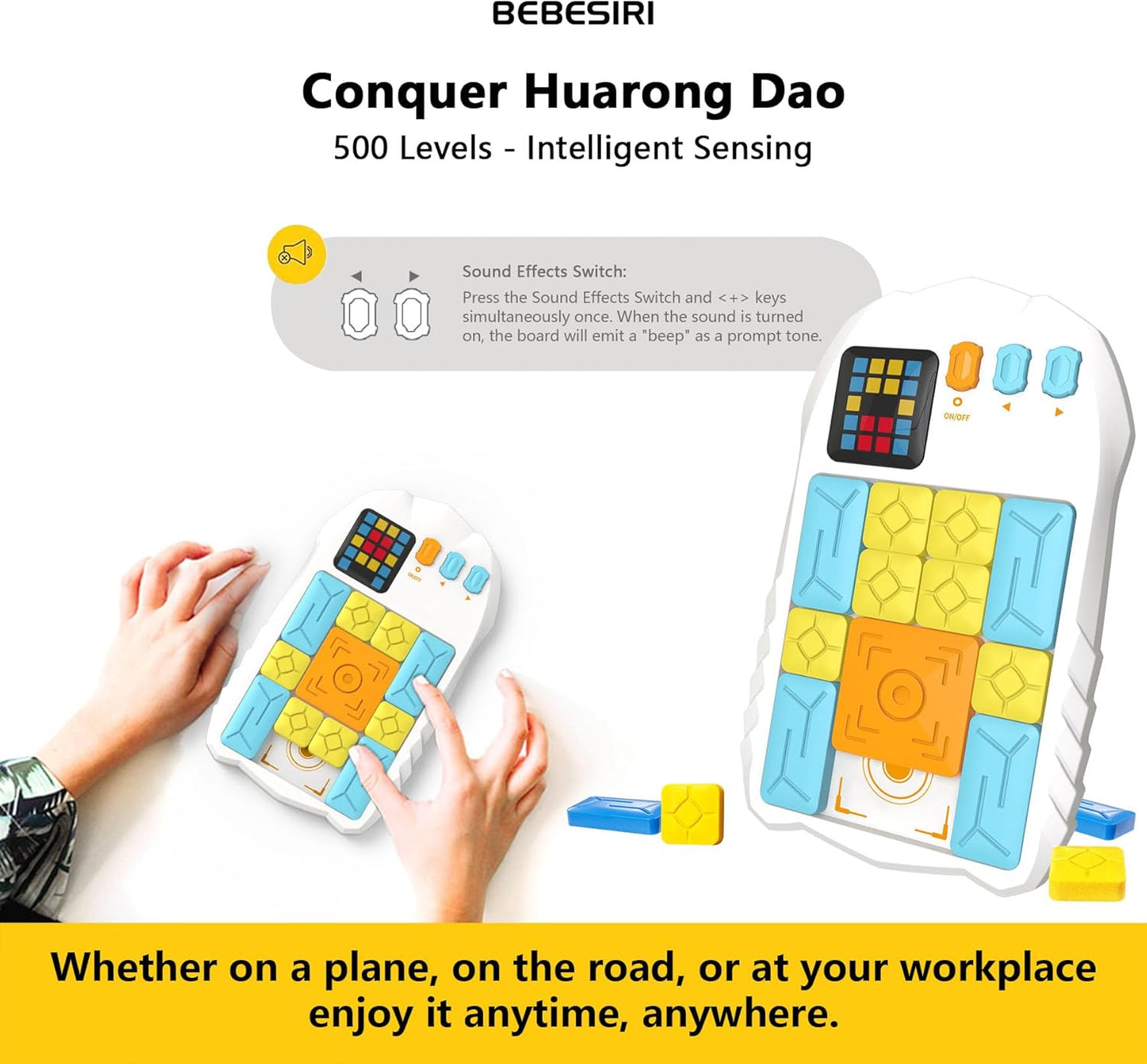 Super Slide Puzzle Game - 500+ Levels Brain Teaser | Electronic Sliding Puzzle Toy for All Ages | Fun Unblocking Logic Game for Kids & Adults (Classic-White)