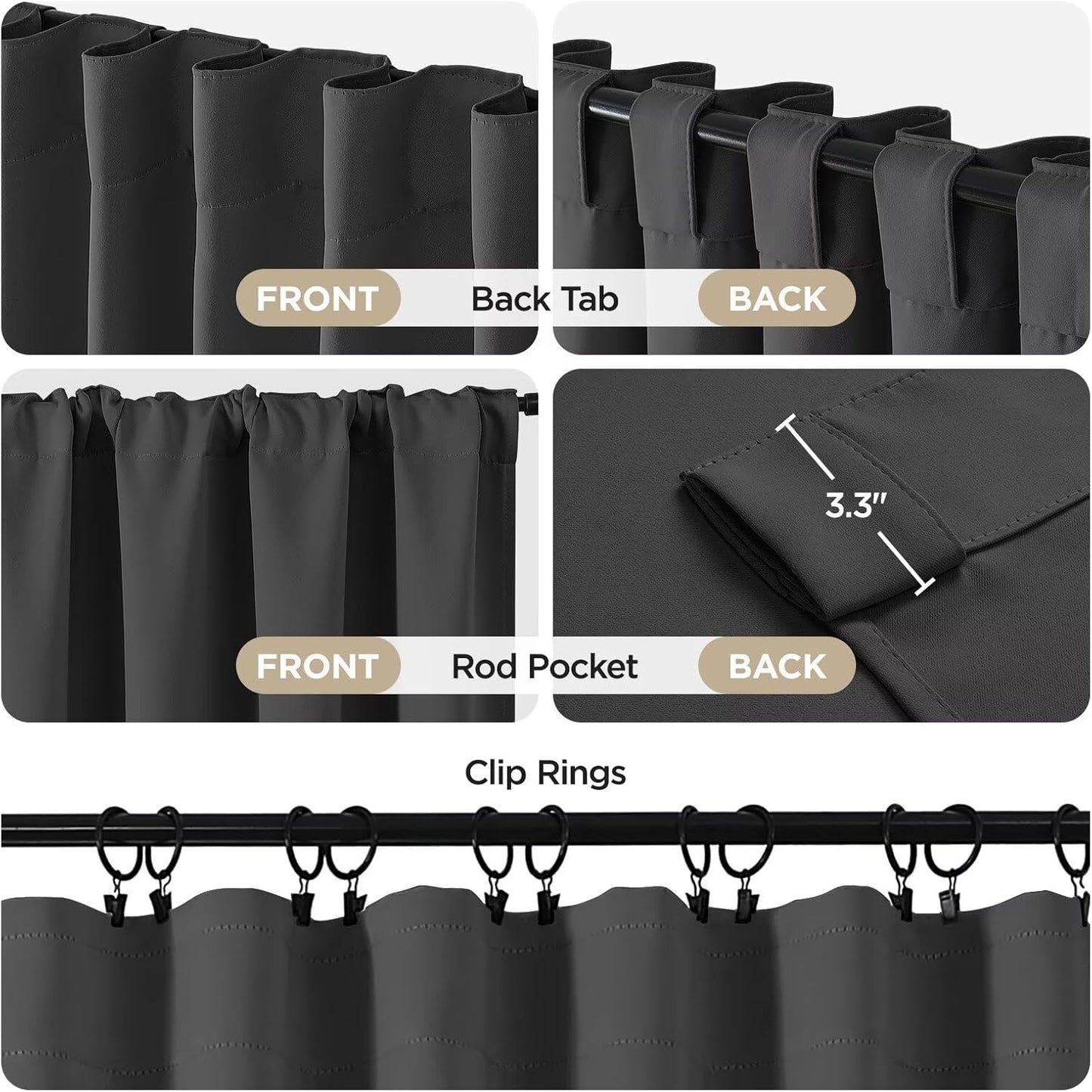 Joydeco Blackout Curtains 96 Inches Long, Thermal Insulated Black Out Curtains 2 Panels Set for Bedroom, Room Darkening Drapes for Living Room Window (W37 x L96 Inch, Dark Grey)