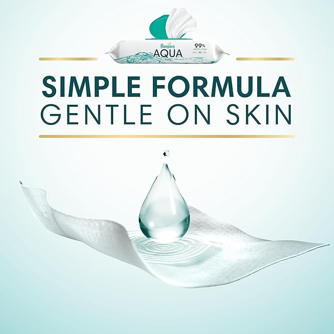 Pampers Aqua Pure Baby Wipes, 99% Water, Fragrance Free, 448 Baby Wipes Total (8X Flip-Top Packs) [Packaging May Vary]