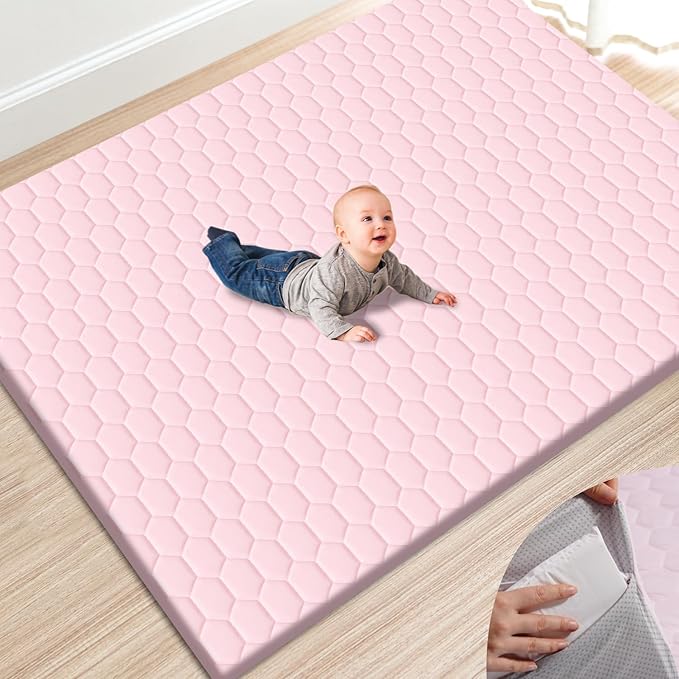 Premium Foam Baby Play Mat 71" x 59" with Removable Cover, Extra Thick Padding Playpen Mat, Non-Slip Floor Mat, Stylish & Easy to Clean for Crawling Baby, Infants & Toddlers, Pink