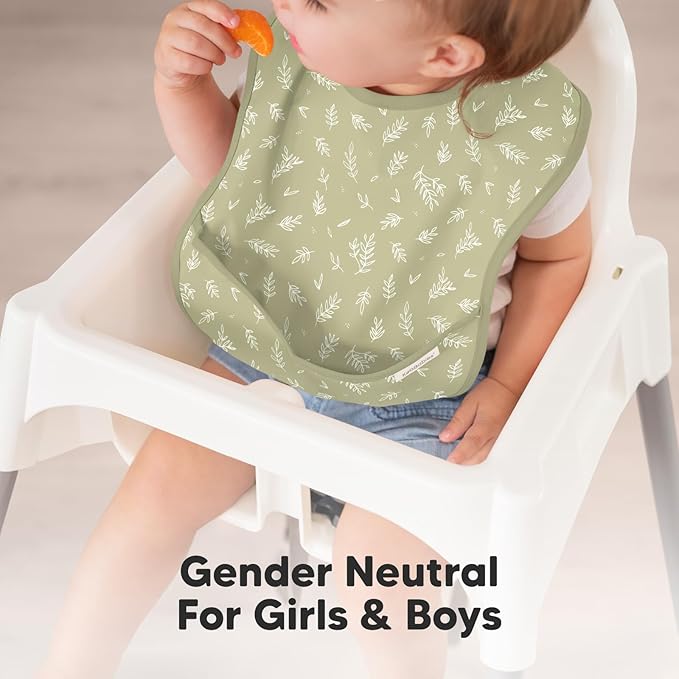 3-Pack Waterproof Baby Bibs for Eating - Lightweight Toddler Feeding Bibs with Large Food Catcher, Mess Proof, Food-Grade Baby Eating Essentials, Easy to Put On & Clean (Bloom)