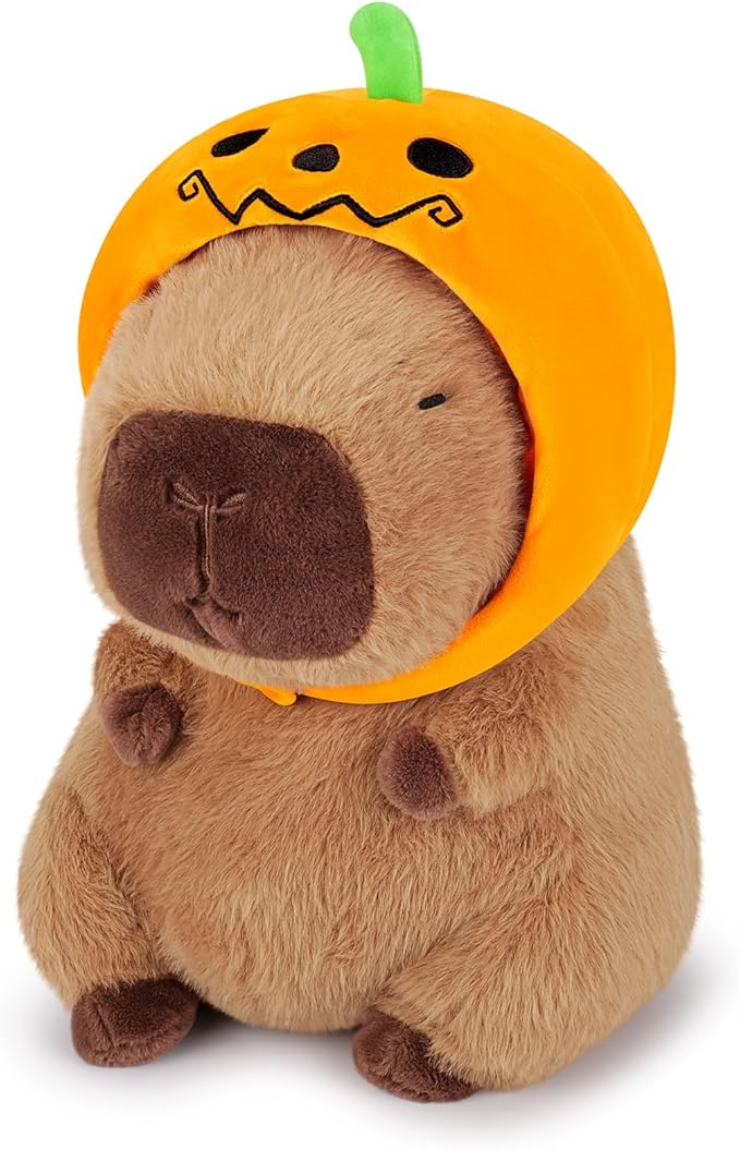 Achwishap Capybara Plush,Cute Plushies Halloween Capybara Stuffed Animal,Capybara Plush Toys,Kawaii Plush Stuffed Toy Plushie Gift for Kids Adults Thanksgiving(Capybara with Pumpkin Hat,12”)