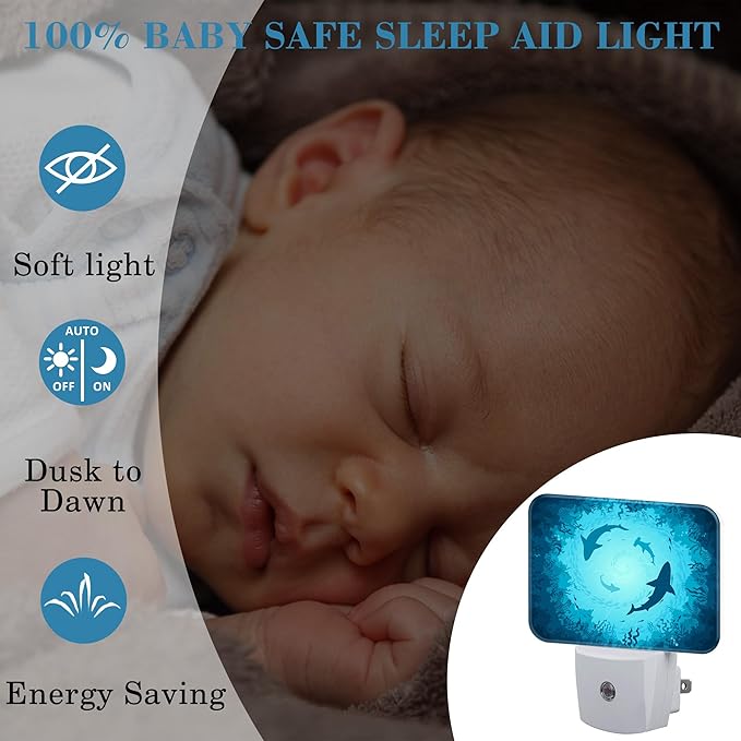 Sharks Vortex Under The Sea Night Light for Kids Girls Boys, Shark LED Night Light Plug into Wall with Dusk to Dawn Sensor for Bedroom, Hallway, Kitchen, Bathroom, Stairs Decor