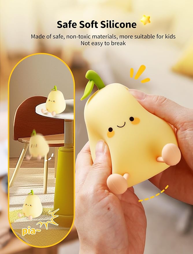 Fruit & Vegetable Night Light Set – 3 Pack Cute Silicone Nightlight, Rechargeable Bedside Touch Lamp, Dimmable Soft Night Lamp Gift for Bedroom Kids Room Decor (Pear, Pineapple, Eggplant)