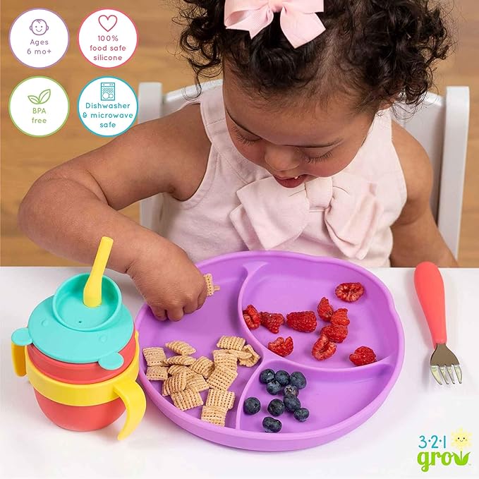 Silicone Easy Scoop & Hold Plate Set - Baby and Toddler Training Plates with Clip-On Rims for Easy Scooping, Self-Feeding and Baby Led Weaning, 6+ months (Watermelon)
