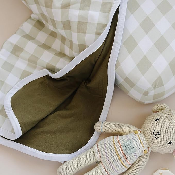 Pobibaby Premium Baby Blanket, Soft Stretchy Quilt for Babies, Toddlers, Kids (Gingham Khaki)
