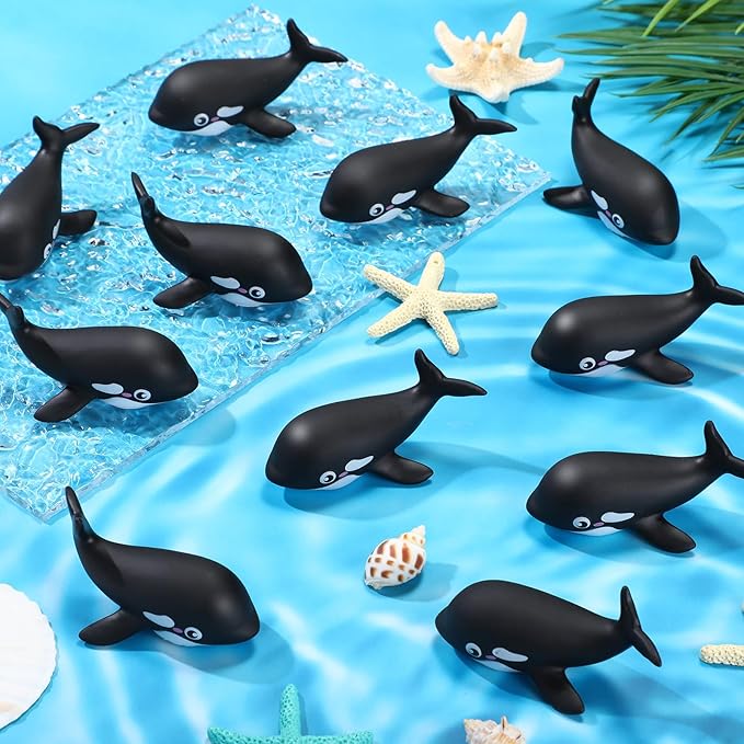 HyDren 48 Pcs Glow in The Dark Rubber Whale Bulk Squeaky Rubber Whale Luminous Mini Sea Animal Toys Bathtub Favors for Classroom Operation Christmas Basket Stuffers Child Gift Bulk(Black)