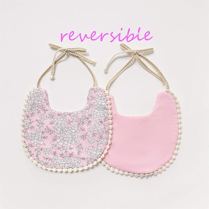 GZMM Baby Bib for Girls,Reversible Waterproof Handmade Natural Cotton Baby Drool Bib 0-12 Months 3 Pack