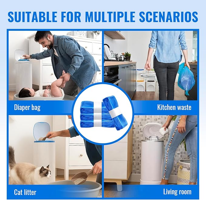 Diaper Pail Refill Bags, 3 Rolls Extra Thick, Leak-Proof&Odor Blocking, For Diaper Pails, Strollers&Travel, Eco-Friendly Baby Essentials, Hold up to 1658 Diapers, Ideal Gift for New Parents