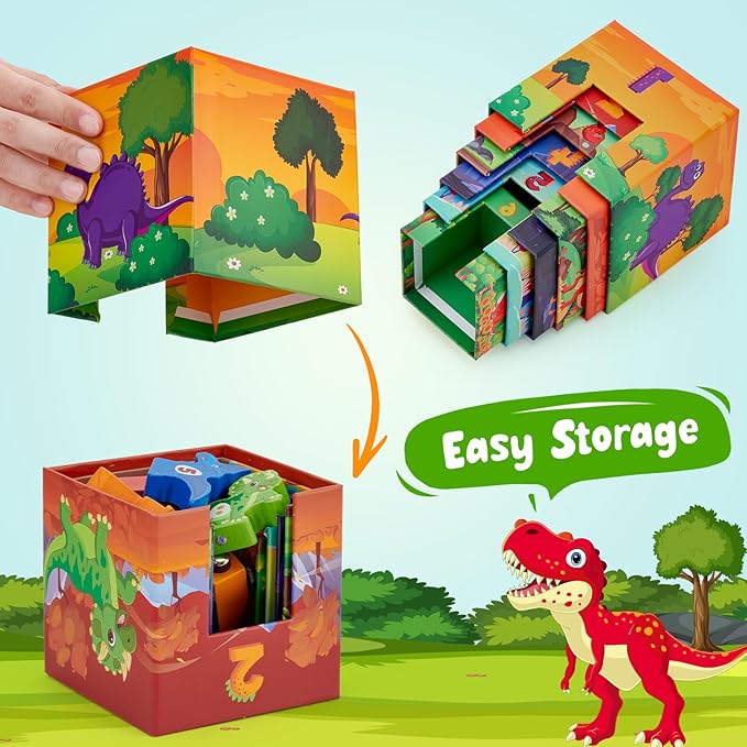 Atoylink Toddler Dinosaur Sorting and Stacking Toys with Magnetic Wooden Dinosaur Train Set, Baby Number Blocks Nesting Boxes Preschool Learning Montessori Toys for 1 2 3 Year Old Boys Girls Gift