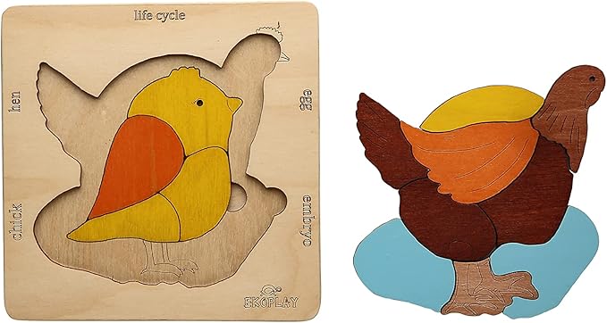 Life Cycle of A Chicken | 20 Piece Wooden Jigsaw Puzzle for Kids | for Preschool Kids, Learning Educational Toys Gifts for Boys & Girls 3+ Years