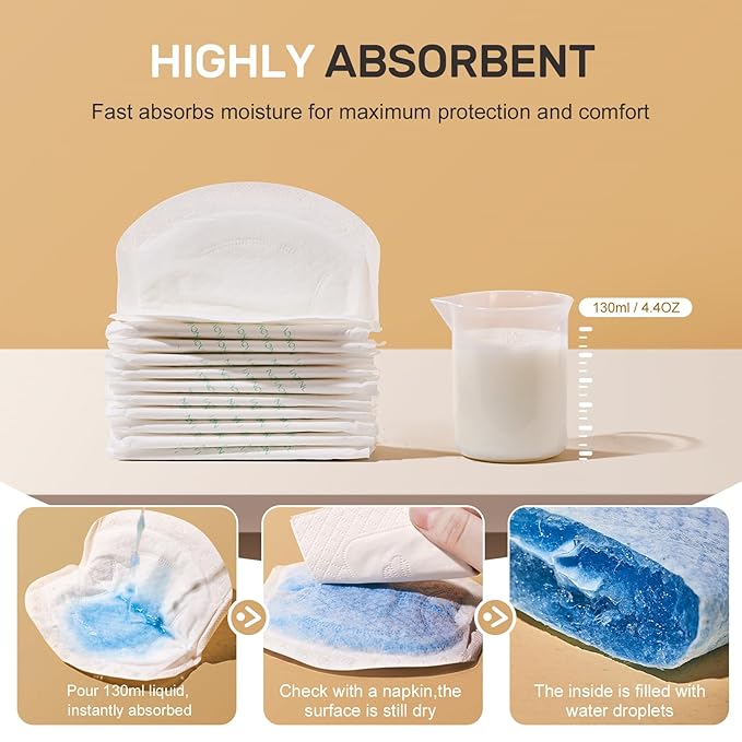 NCVI Nursing Pads Disposable, Super Absorbent and Keep Dry, 120 Count Breast Pads for Leaking Milk, Soft &Thin Nipple Pads for Nursing Moms, Breastfeeding Essentials
