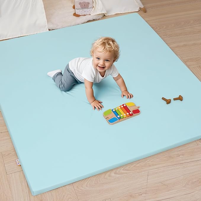 INNO STAGE Baby Play Mat 50x50 Inches, 1-Inch Thick Foam Play Mat for Babies & Kids – Extra Soft & Durable Padded Baby Mat for Floor, Non-Slip Crawling Mat for Playpen, Tummy Time, Yoga & Playroom