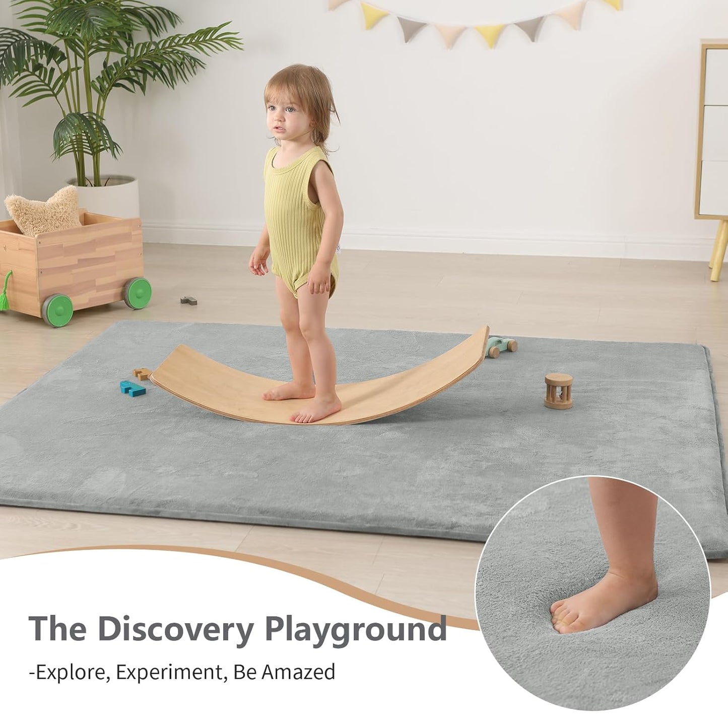 Baby Play Mat for Floor,Extra Large 79"×118" Tummy Time Mat,Thicker Memory Foam Mat for Toddler,Infant,Kids,Water Repellent Ultra Soft Coral Velvet,Non-Slip Backing Safe for Crawling(Light Grey)