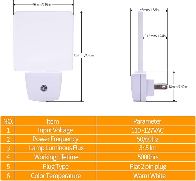 KINUR Night Lights Plug into Wall, UL Listed Soft Warm Amber Color Dusk to Dawn Sensor Plug in Night Light for Baby, Kids, Adults, Bedroom, Hallway, Kitchen, Bathroom, Stairs 2 Pack