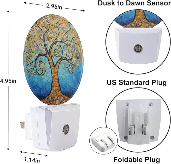 EKOBLA Art Tree Night Light, Tree with Golden Leaves Night Lights Plug into Wall Auto Sensor Led Lighting for Home Stairway Hallway Bedroom 0.5W Sleep Friendly