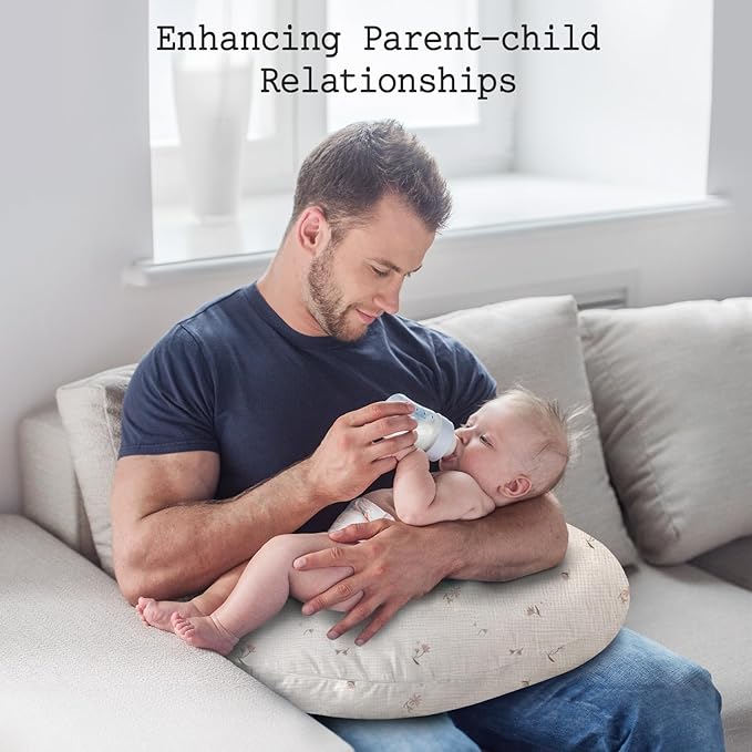 Little Grape Land Nursing Pillow, Soft 100% Cotton Breastfeeding Pillow with Breathable Muslin Cotton Removable Cover, Fog Flower Breast Feeding Pillows for Babies 0-12 Months with Protective Zipper