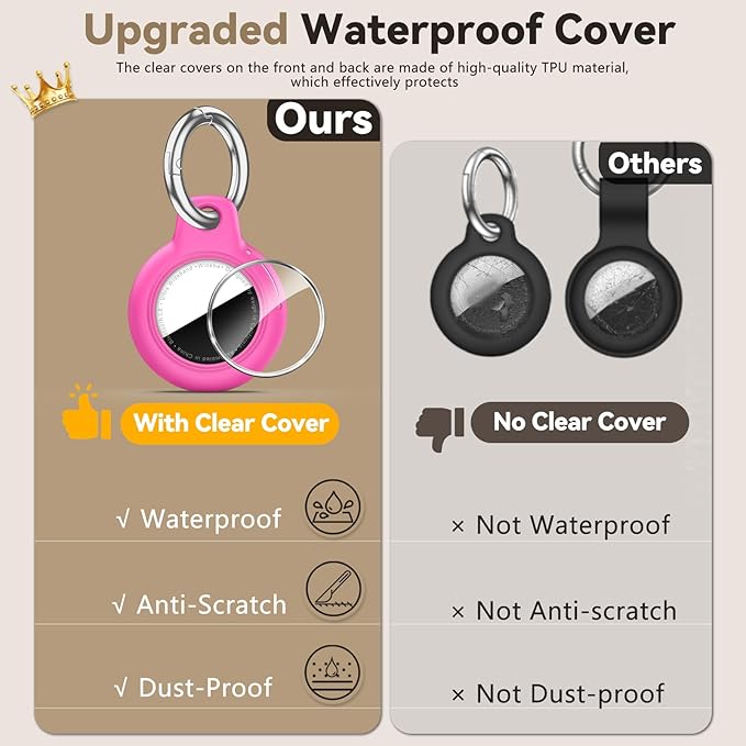 Upgrade Waterproof Airtags Holder with Apple Airtags Keychain, Hard PC Air Tag Case, Anti-Scratch & Shock Air tag Holder,Men's Women's Keyrings & Keychains, for Dog,Car Key,Luggage -Rose Red