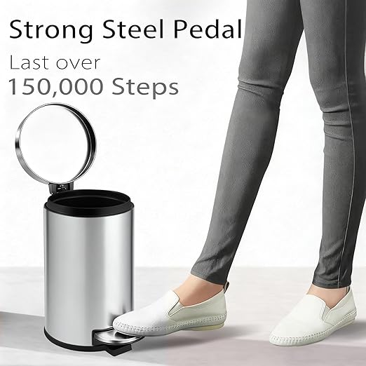 TIPGO Small Trash Can with Lid Soft Close, 4.5 Liters / 1.2 Gallon Bathroom Garbage Can, Mini Step Trash Bin, Stainless Steel Wastebasket for Bathroom, Bedroom, Office (Silver)