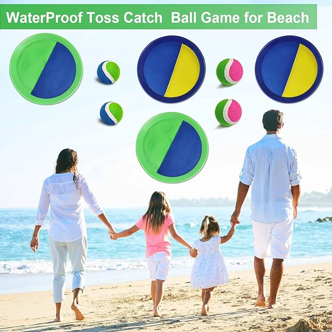 Jalunth Ball Catch Set Game Toss Paddle Beach Toys Back Yard Outdoor Games Pool Backyard Target Throw Sticky Mitt Set Age 3 4 5 6 7 8 9 10 11 12 Years Old Boys Girls Kids Easter Gifts Pink Blue 2 Pack