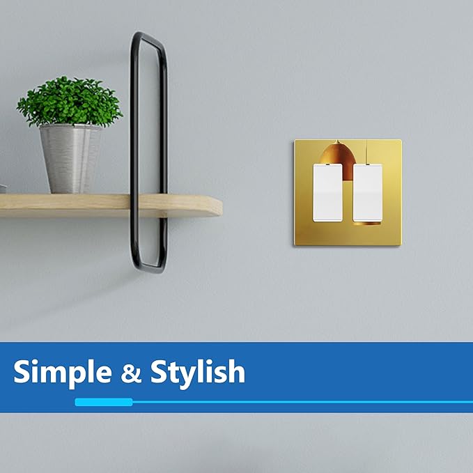 LIDER Double Decorator Wall Plate, Impact Resistant, Mirrored Acrylic, Plexiglass, Reflective Finish, Modern Upgrade, Screwless Light Switch/Outlet Cover, Mid-Size 2-Gang 4.88" x 4.92”Gold
