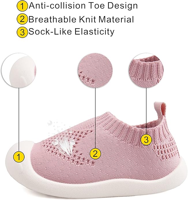 Baby First-Walking Shoes 1-4 Years Kid Shoes Trainers Toddler Infant Boys Girls Soft Sole Non Slip Cotton Canvas Mesh Breathable Lightweight TPR Material Slip-on Sneakers Outdoor