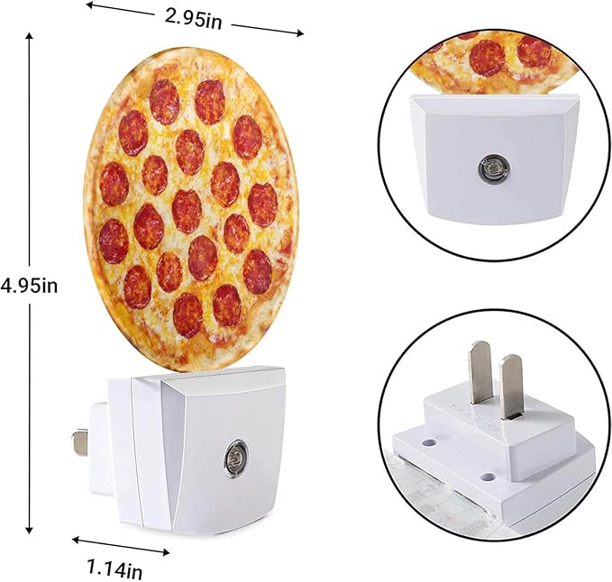 EKOBLA Pizza Plug-in Nightlights Sausage Pizza Cheese Food Pattern Night Lights Plug into Wall Auto Sensor LED for Teens Room Fun Novelty Gift