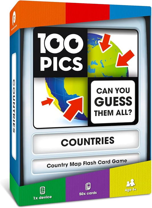 100 PICS Countries of The World Travel Game - Learn 100 Countries | Flash Cards with Slide Reveal Case | Geography Card Game, Gift, Stocking Stuffer | for Kids and Adults | Ages 6+