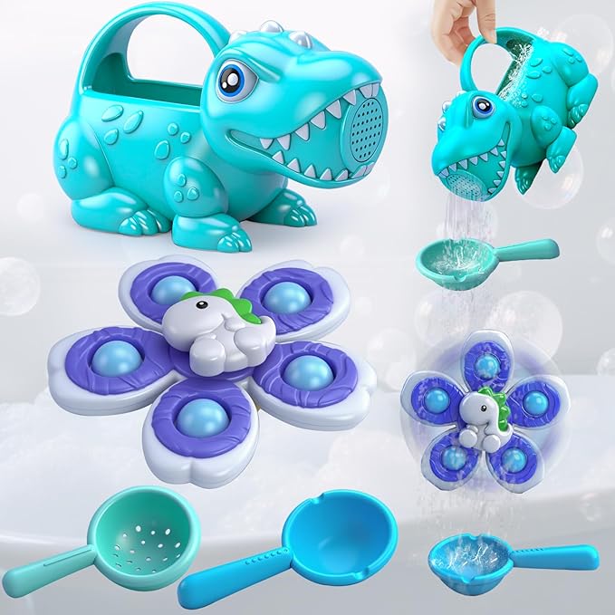 Baby Bath Toys for Kids Ages 1-3, Dinosaur Watering Can for Toddler, Beach Sand Toys Garden Play Time, Bathtub Toys Swimming Pool Toys for 1 2 3 4 5 6 Years Old Girls Boys（4 Pack）