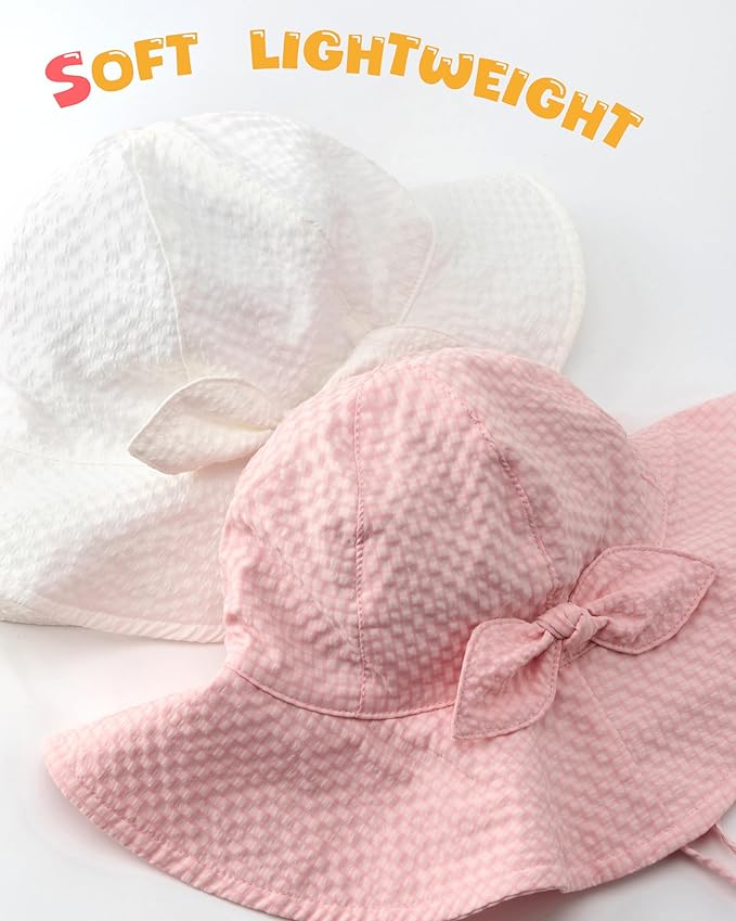 HONGTEYA Baby Sun Hat Toddler Girl Beach Hat Adjustable Outdoor Summer Hat UPF 50+ Sun Protection Wide Brim Infant Kids