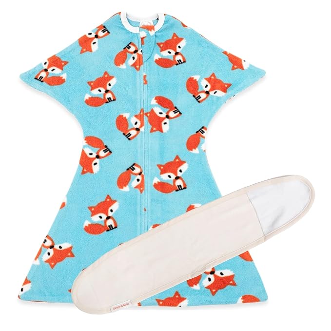SleepingBaby Fleece Zipadee-Zip Transition Swaddle and Snuggle Strap Bundle - Roomy Baby Swaddle Blanket with Zipper Convenience and Wearable Blanket Accessory, Friendly Fox, Small (4-8 Month)