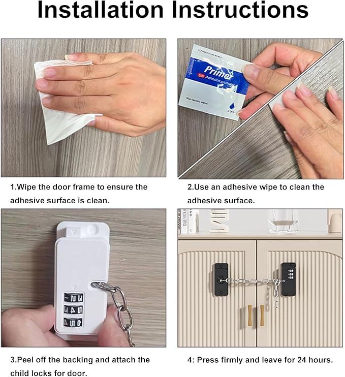 Child Proof Door Lock (2 Pack), Door Locks for Kids safety & Window Locks, for Fridge Lock, Cabinet Locks, Cat Door Latch and Baby Proofing, Strong non-marking Adhesive No Drilling (White)