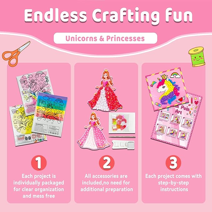 7july Unicorn Craft Box-12 Fun Arts and Crafts for Kids Ages 4-8,Educational Creative Toys, Art and Crafts Projects & Activities Kit with Supplies,Gift for Girls 3 4 5 6 7 8 Years Old