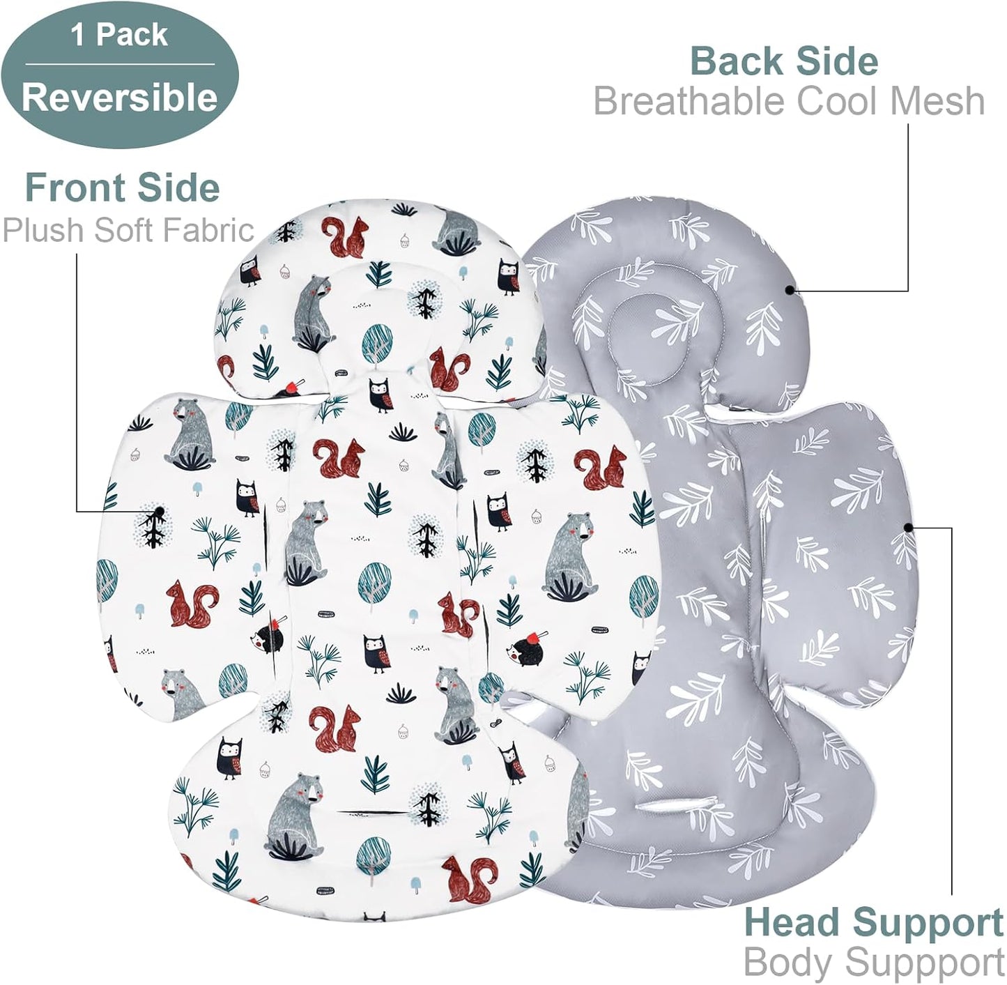 KAKIBLIN Infant Car Seat Insert, Breathable Reversible Car Seat Head Support for Infant, Newborn Car Seat Insert for Girls Boys, Fits for Stroller, Baby Swing, Bassinets, Pushchair (Gray)