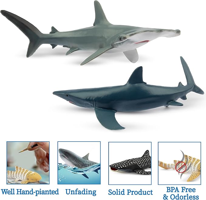 Toymany 6PCS 5-6" L Realistic Shark Bath Toy Figurines, Plastic Ocean Sea Animals Figures Set Includes Great White Shark Cake Toppers Christmas Birthday Gift for Kids Toddlers