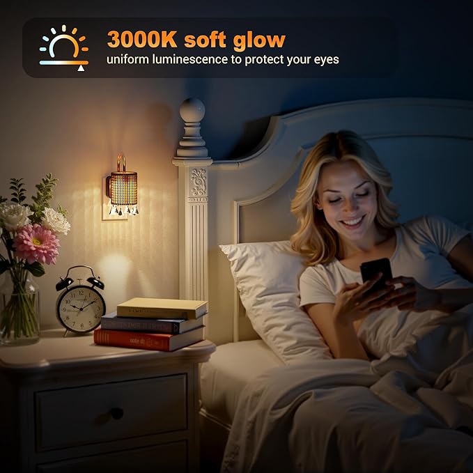 JandCase Night Light Plug in, Modern Night Lights Plug into Wall with Dusk to Dawn Light Sensor, Warm White 3000K Boho Nightlight LED, Adjustable Brightness for Bathroom Bedroom Hallway 2 Pack