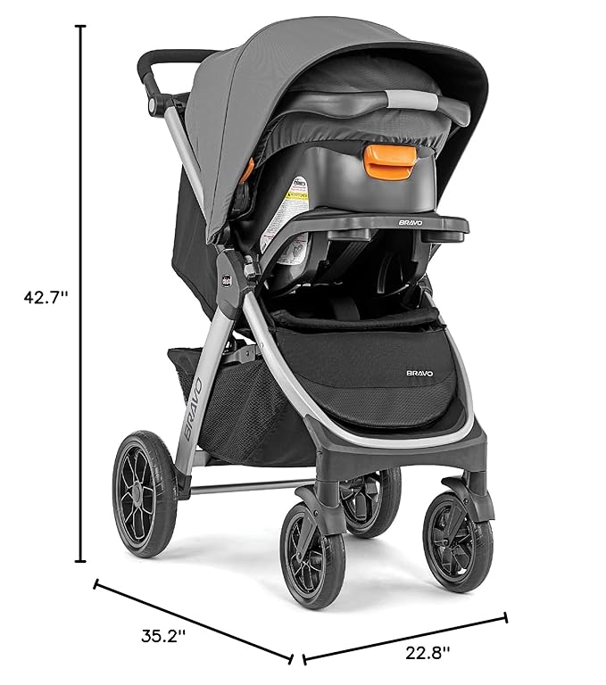 Chicco Bravo 3-in-1 Trio Travel System, Bravo Quick-Fold Stroller with KeyFit 30 Infant Car Seat and Base, Car Seat and Stroller Combo | Calla/Grey